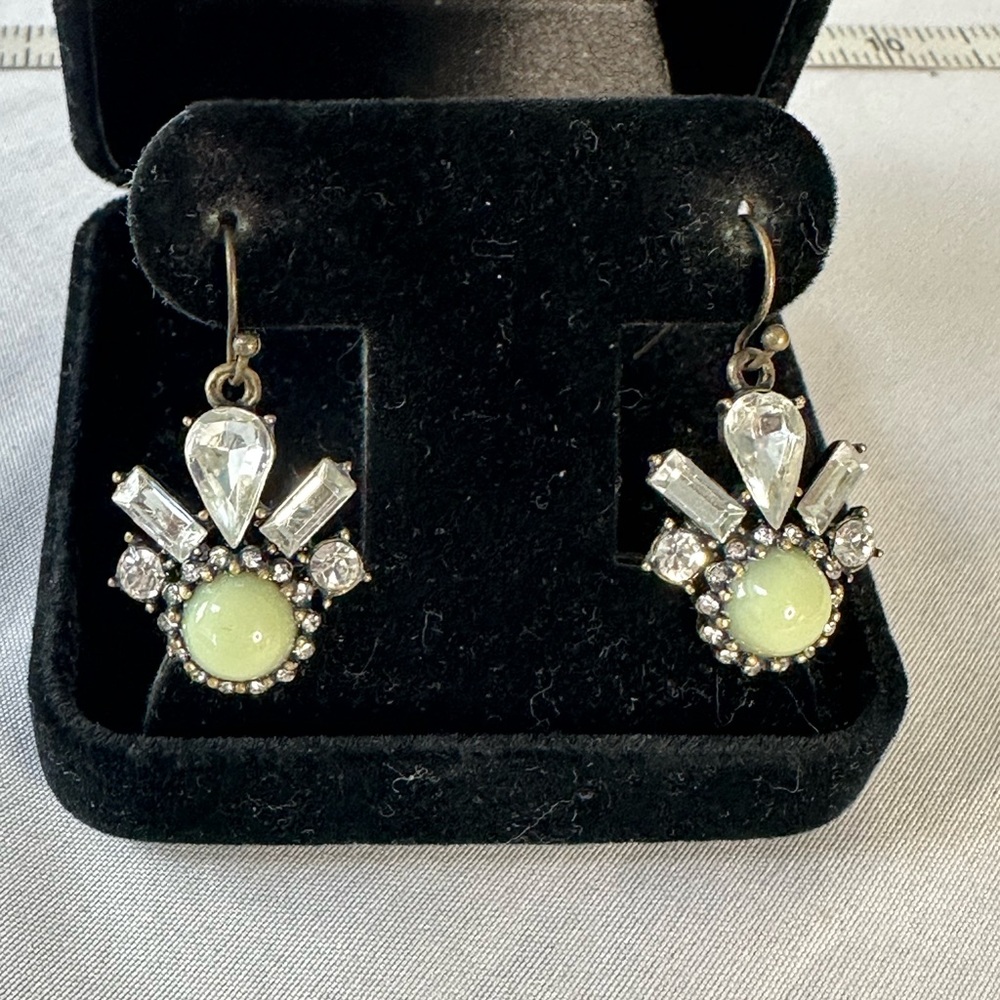 Dainty mint green and sparkly rhinestone earrings